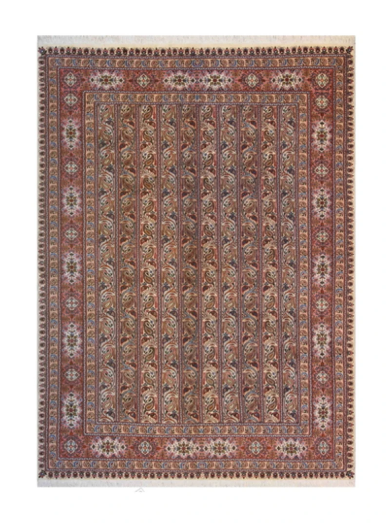 Handmade beige Persian stripes paisley rug